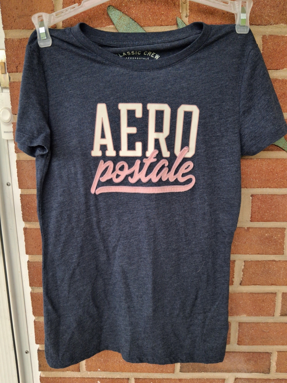 Aeropostale Heather Navy Crewneck Tee with Pale Pink Logo